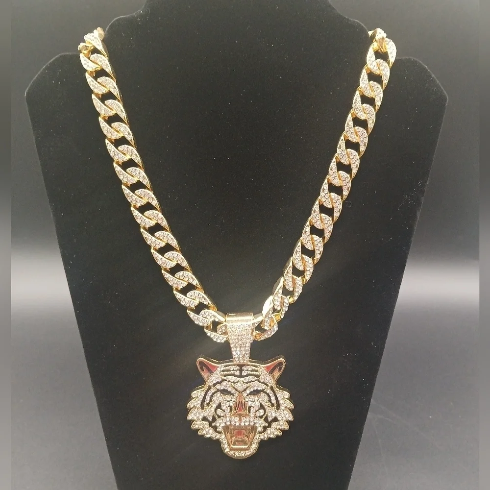 Unique Tiger Head Pendant - Pendants with Cuban Chain Necklace Gold-tone Unisex